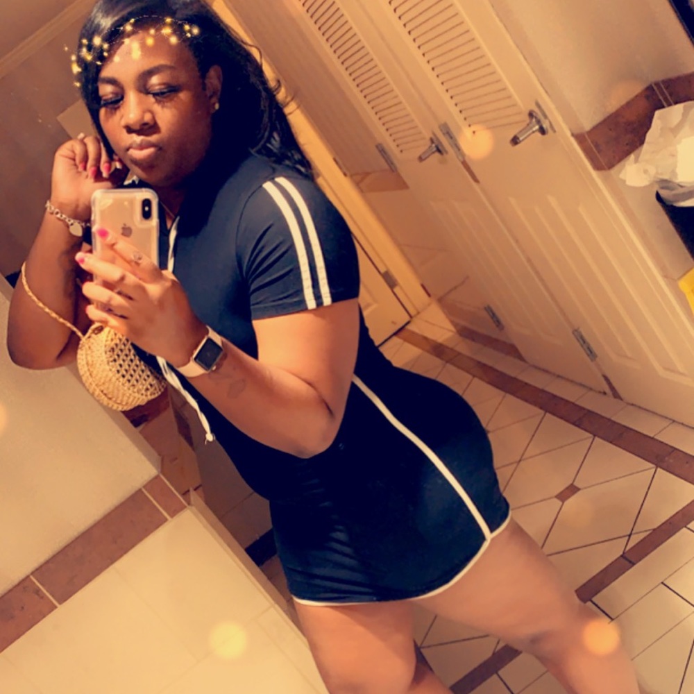 Black jogger dress with White stripes